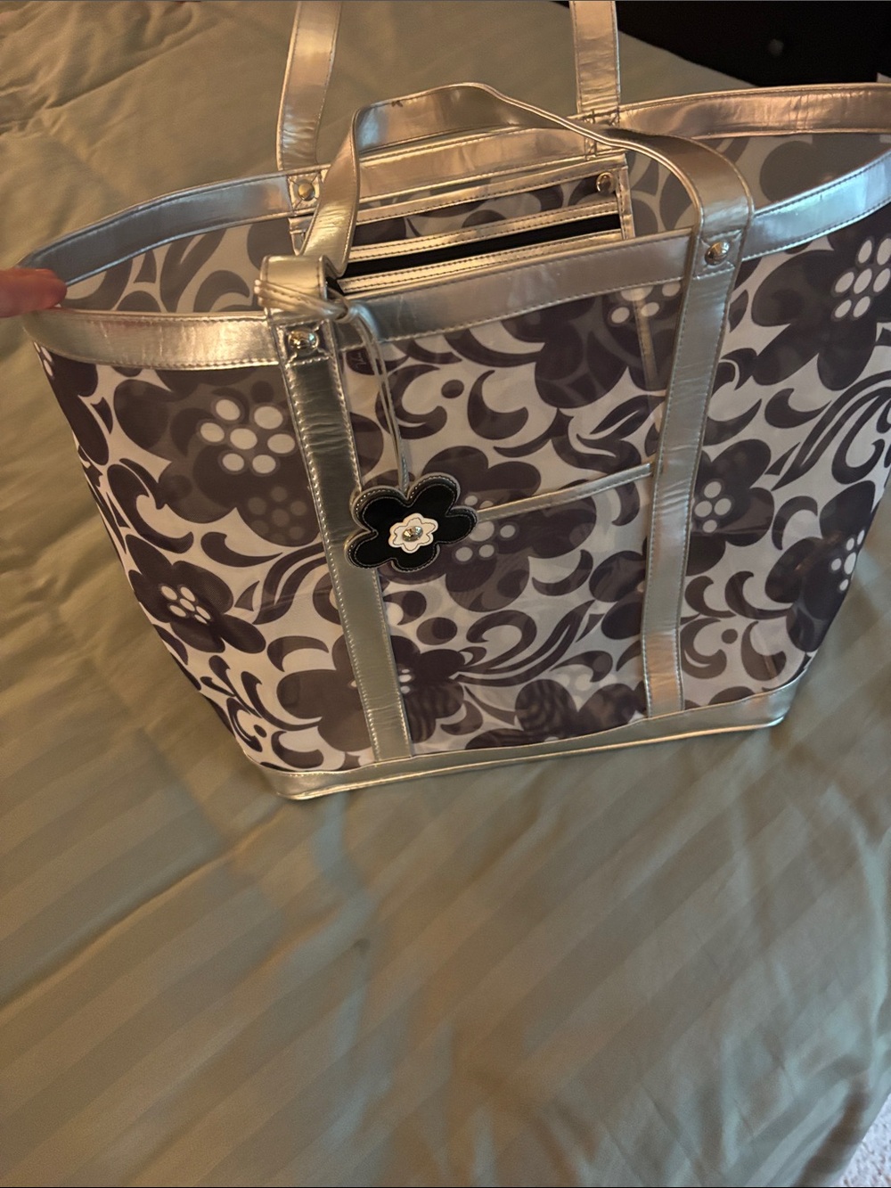 Vera Bradley Silver and Black Floral Tote